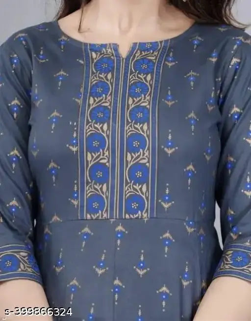 Dark blue embroidered kurta with intricate design and pattern
