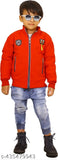 Red jacket with hood, zip closure, winter wear
