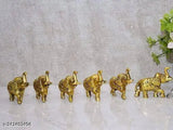 Gold metal small elephant figurines, art collection set of 6 pieces for home and office decor