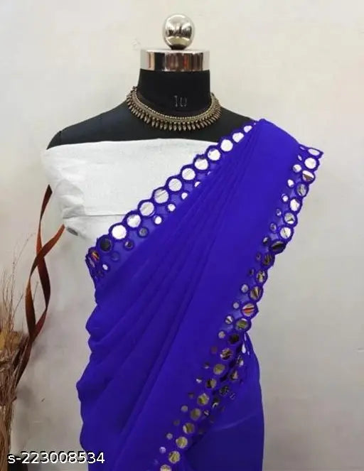 Blue and white saree with embellishments