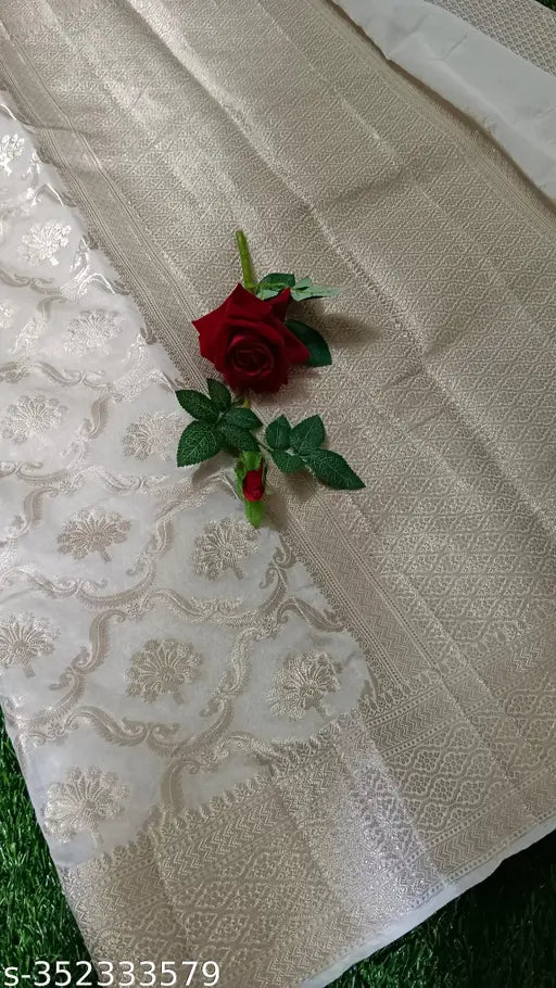 Silk saree, red rose on tablecloth