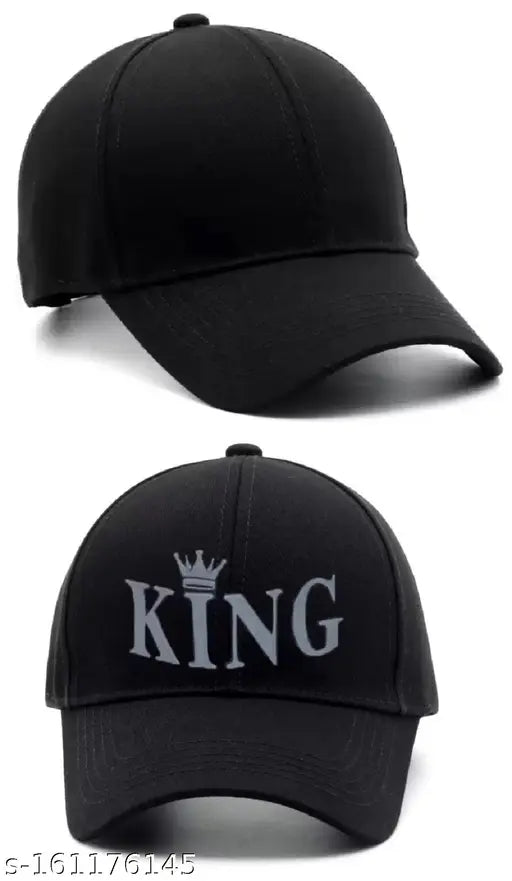 Indian-origin men's and boys' baseball caps pack, featuring plain cotton base cap and 3D rubber printed King cap