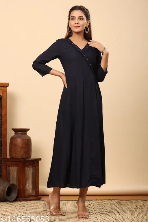 Rayon three-quarter sleeve kurti, solid colored Indian women's fashion, S-XXL sizes