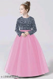 Embellished net and sequin work on velvet full-length dress for girls party wear, size 3-15 years, India origin