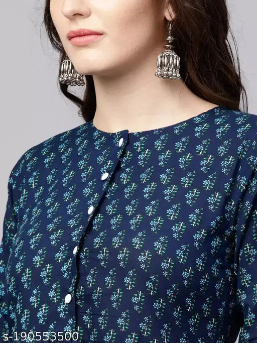 Printed cotton women's kurta palazzo set - Casual ethnic wear in India, three-quarter sleeve rayon kurtas & cotton palazzos