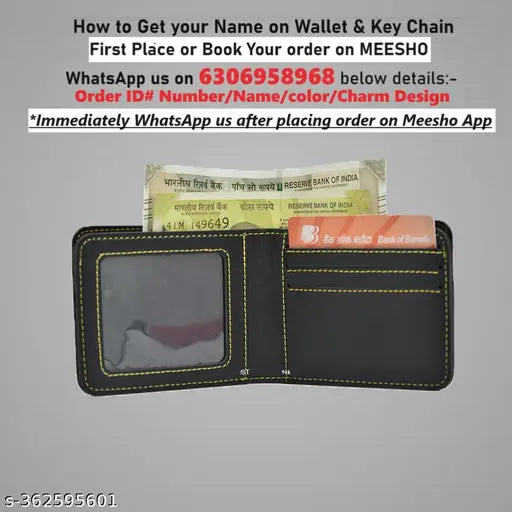 Customized canvas & leather wallet and key chain combo, textured net pattern, free size (10cm x 11cm), order immediately on Gillkart