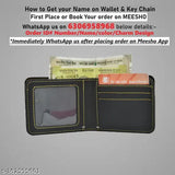 Customized canvas & leather wallet and key chain combo, textured net pattern, free size (10cm x 11cm), order immediately on Gillkart