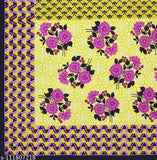 Yellow cotton bedsheet with purple floral print, premium quality, with geometric border.