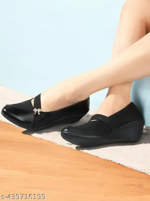 Black, synthetic leather, casual office shoe