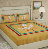 Jaipuri print 144 TC cotton double bed sheet with 2 pillow covers, floral-patterned fitted sheets for summer adult use, made in India