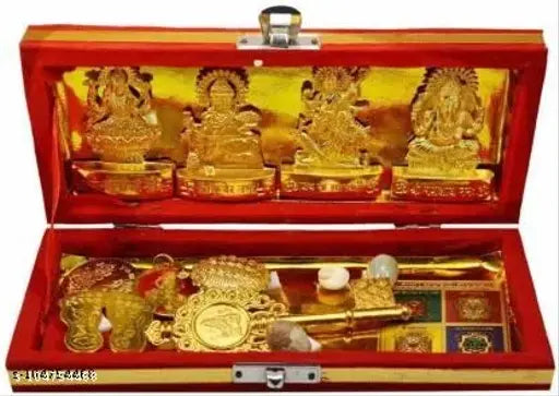 Cyan spiritual medium-sized brass Shri Laxmi Kuber Dhan Varsha Yantra - brings wealth and happiness at home or office