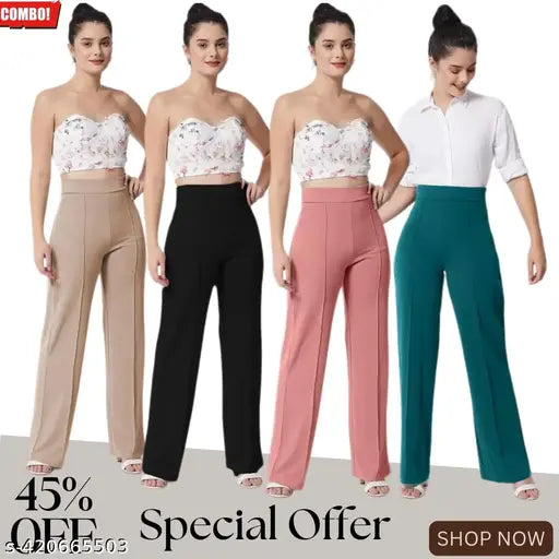 Trendy high rise bell bottom pants and high waist boot cut pants set for women combo