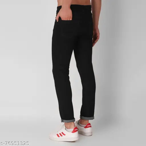 Black silk slim fit men's jeans - stylish black jeans for men, solid pattern, brand C2FH, size 28 (waist 28in, length 40in, hip 28in)