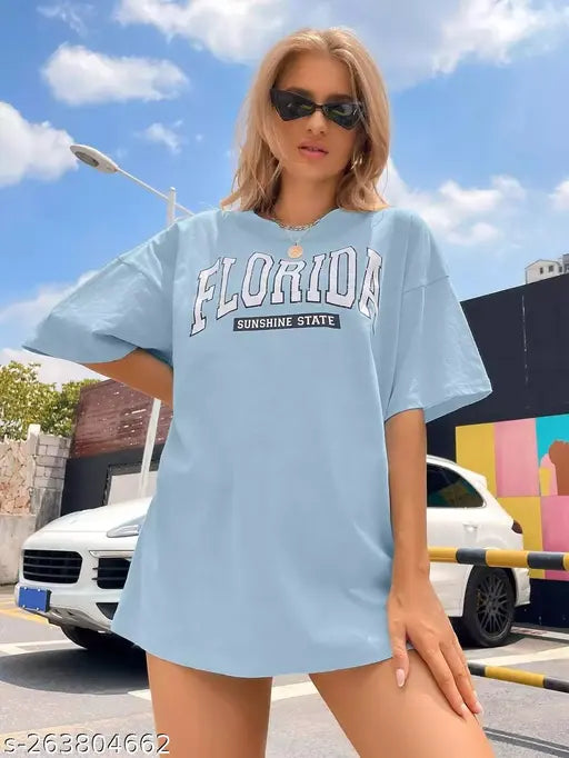 Branded oversized back print T-shirt tee top in women's fashion, blue, large