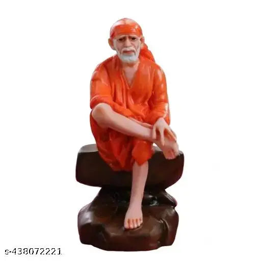 Marble Sai Baba Idol for Car Dashboard & Home Decor, compact resin figurine for spiritual protection (4cm x 9cm x 4cm)