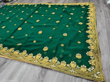 Green brocade saree with heavy embroidery and full mirror hand work