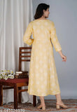 Viscose rayon printed anarkali Gawon, women's 3/4 sleeve kurta with gold print, Indian fashion for plus sizes (M-XXXL)
