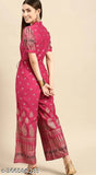 Mintra Red viscose rayon long jumpsuit with printed net pattern, ideal for parties and events