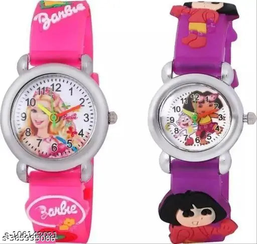 Digital children's watch with cartoon character, pink and purple strap