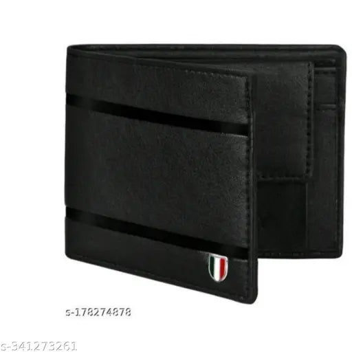Black PU leather men's wallet, slim design, 3 card slots, travel-friendly formal accessory