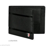 Black PU leather men's wallet, slim design, 3 card slots, travel-friendly formal accessory