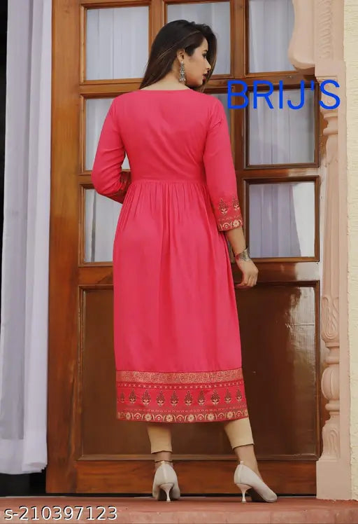 Pink silk kurta with long sleeves, front closure