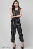 Classic poly crepe sleeveless printed net jumpsuit for women, one size available. India-made fashion attire