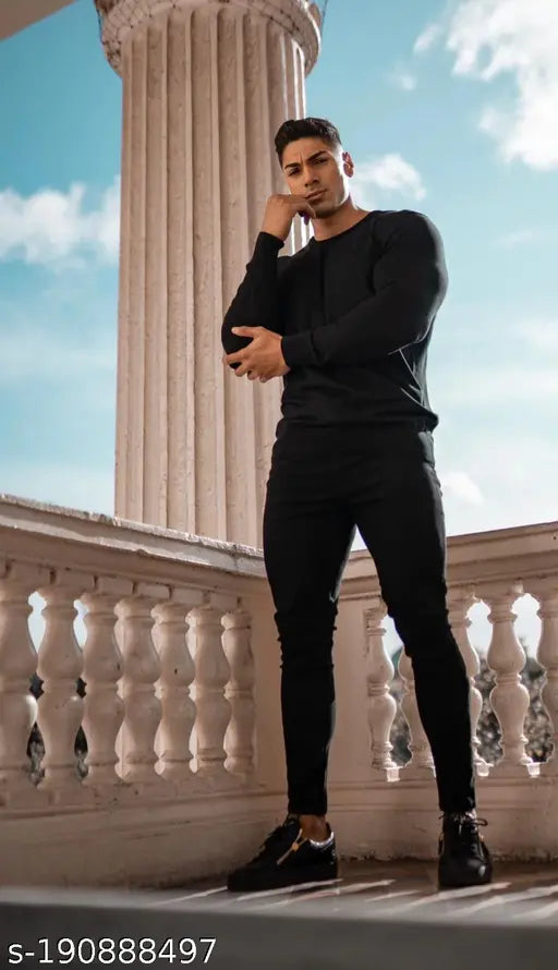 Fit black polycotton jeans, solid net agate gamrnets for comfortable wear at parties, office, travel, casual events. Agate jeans offer easy fitting and confidence with sizes available in 26, 28, 30, and 32 (Waist Size: 28in, 30in, 32in; Length Size: 39in). Made in India