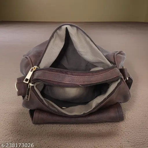Glossy sling bag for women, dark brown leather, adjustable shoulder strap
