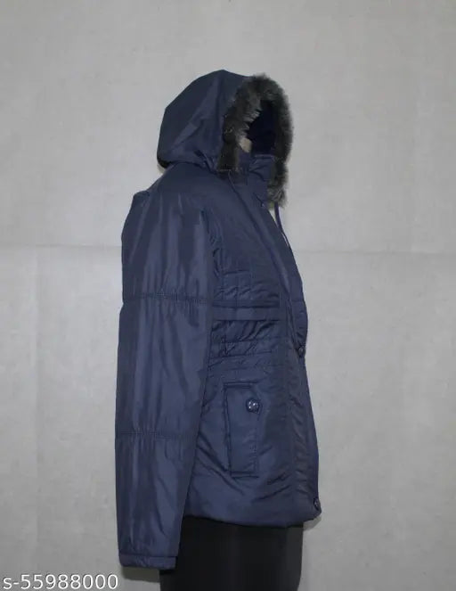 Solid polyester full sleeve NS hooded bomber jacket for women (India)