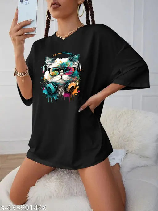 Trendy casual oversized round neck printed t-shirt for women and girls