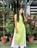 Cotton kurti-palazo set, printed net straight kurti with white palazzos for daily wear by Niharika Creation