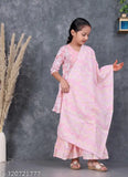 Rayon Kids Anarkali Sharara Kurti with Embroidered Sleeve, Indian traditional clothing for 4-13 years