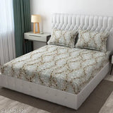 Cotton Floral Print Fitted King Size Double Bed Sheet & Pillow Covers, soft & breathable for summer comfort