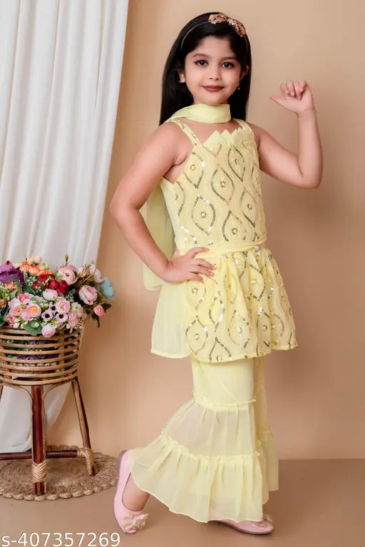 Embroidered rayon kids' anarkali set with palazzo bottoms, 12-18M & 1-2Y