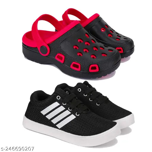 Bersache sporty boys sandals, black and red design, adjustable straps
