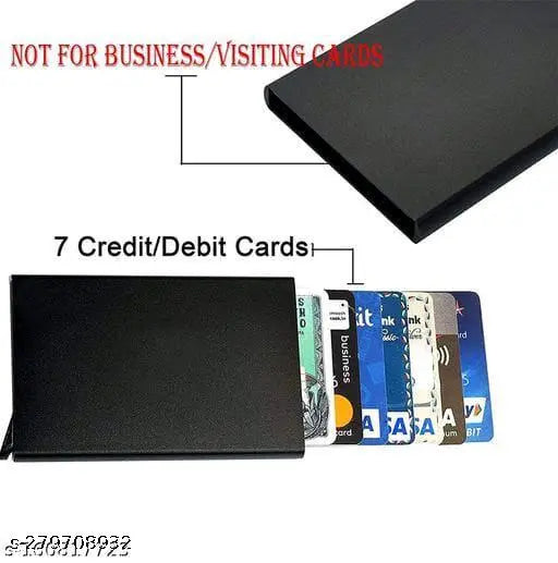 Solid metal business card holder, free size, holds 7 cards, India origin