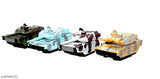 Multicolor die-cast metal military tank set for kids, featuring 4 army tanks with push-back action. Highly detailed exterior, no batteries required. Perfect for birthdays, holidays, or playtime fun
