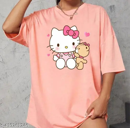 Oversized trendy printed T-shirt for women and girls, pack of 2
