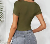 Olive polycotton crop top for women and girls, fashion-forward and machine washable