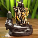 Antique Radha Krishna resin incense holder showpiece with 10 scented cone incenses, 12 cm tall, home decorative item for puja and collection