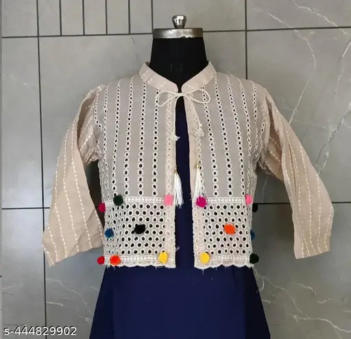 Modern cotton blend embroidered waistcoat for women, three-quarter sleeves, size L (Bust 38in, Waist 38in, Hip 40in, Shoulder 14in), made in India