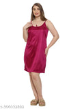 Satin loungewear, above knee nightie for women, solid color in smooth lycra fabric