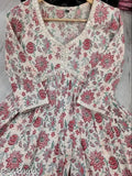 Women's multicolor printed tribal pleated V-neck kurti