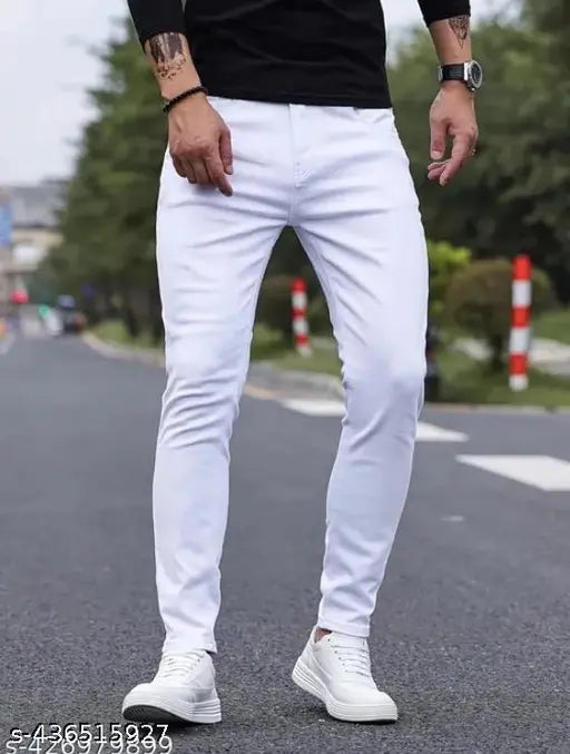 MAN OSM white denim jeans, shriradhe enterprises, solid pattern, men's fashion, indian-made