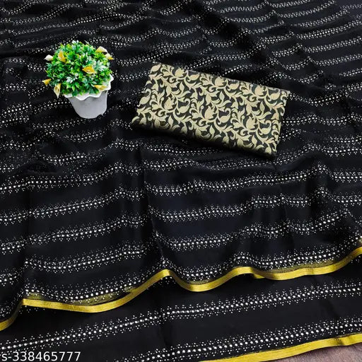 Gold foil embellished Georgette saree, chiffon blouse, trending party wear for festive occasions