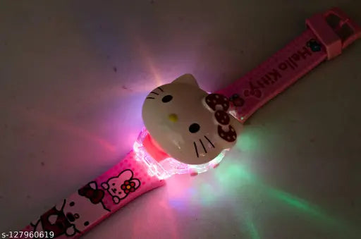 3D Action Figure Hello Kitty Face Based Toy Design Digital Glowing Watch with Disco Music and Blinking Lights for Kids | for Boys Girls- Good Birthday Return Gift