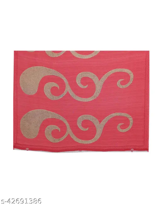 Georgette print peach saree with gold border