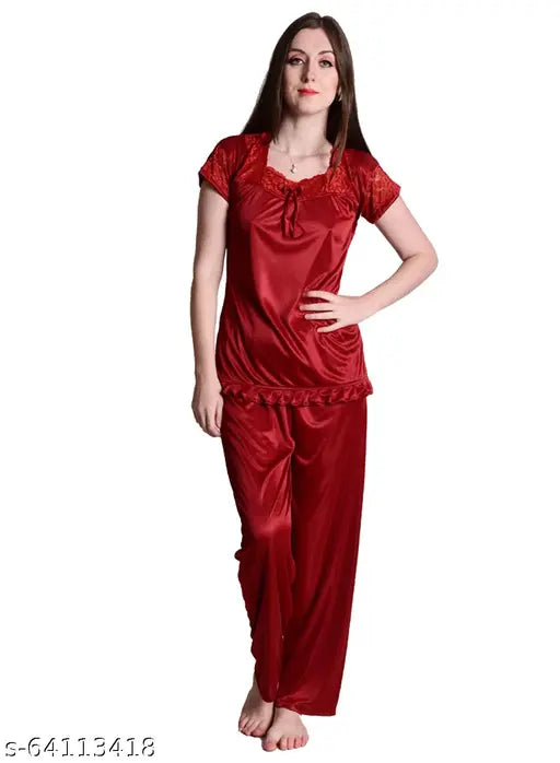 Purple and Maroon satin pyjama set by Nightdoll, perfect for bedroom or special nights