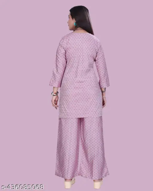 Cotton ethnic wear set: Short kurti with palazzo trousers in printed design, free size for versatile sizing options